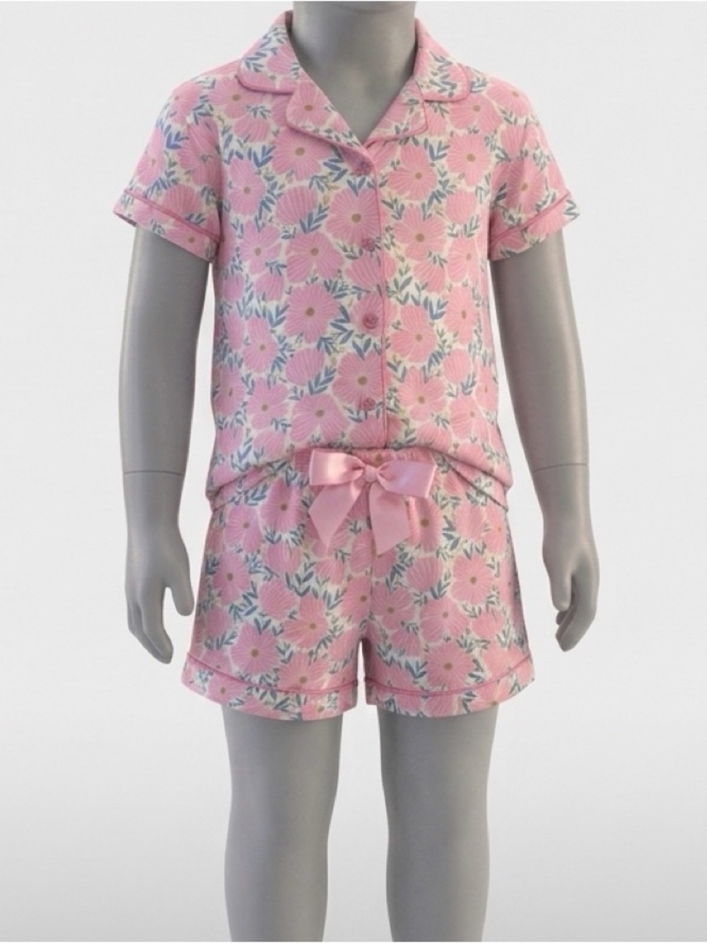 Sleep On It Pink Floral Short Pajama Set with Bow